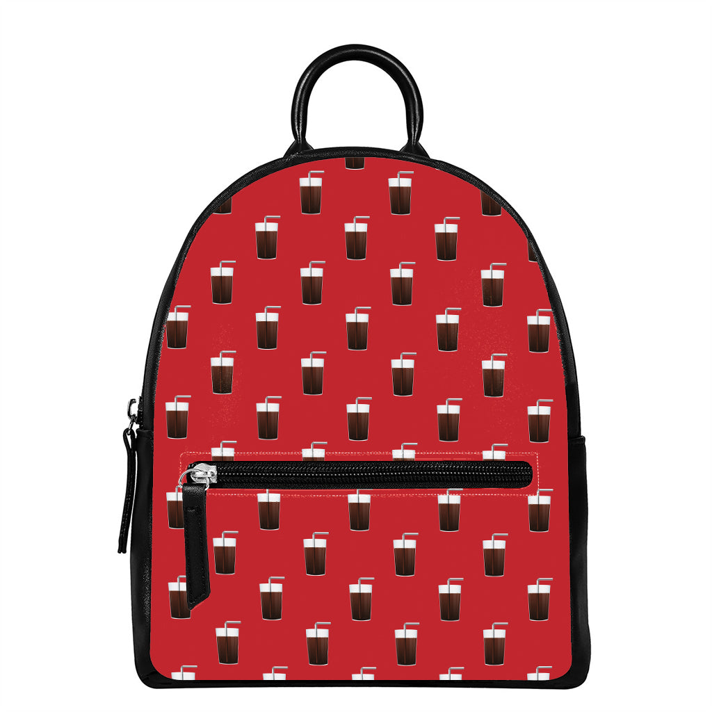 Glass Of Cola Pattern Print Leather Backpack