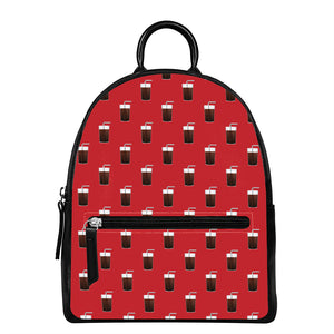 Glass Of Cola Pattern Print Leather Backpack