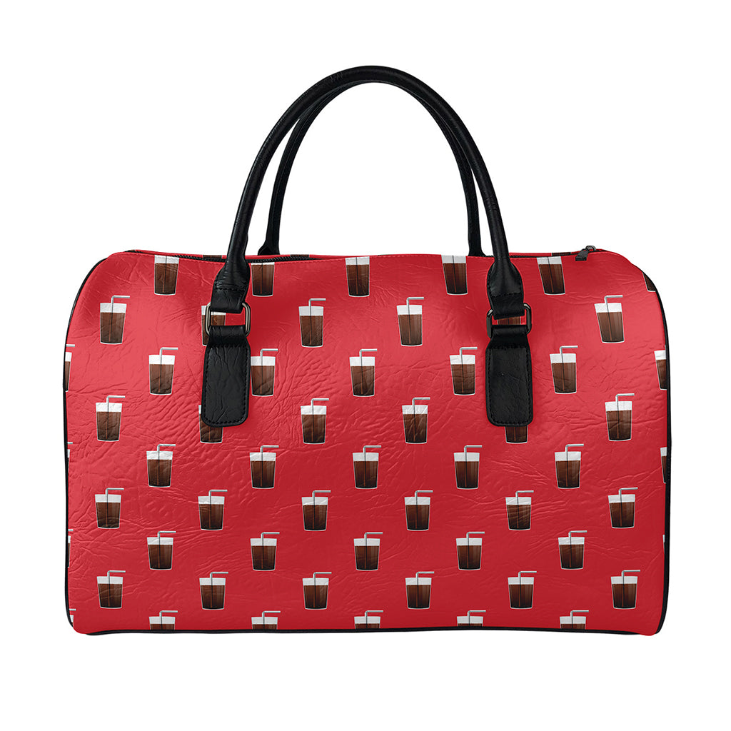Glass Of Cola Pattern Print Leather Duffle Bag