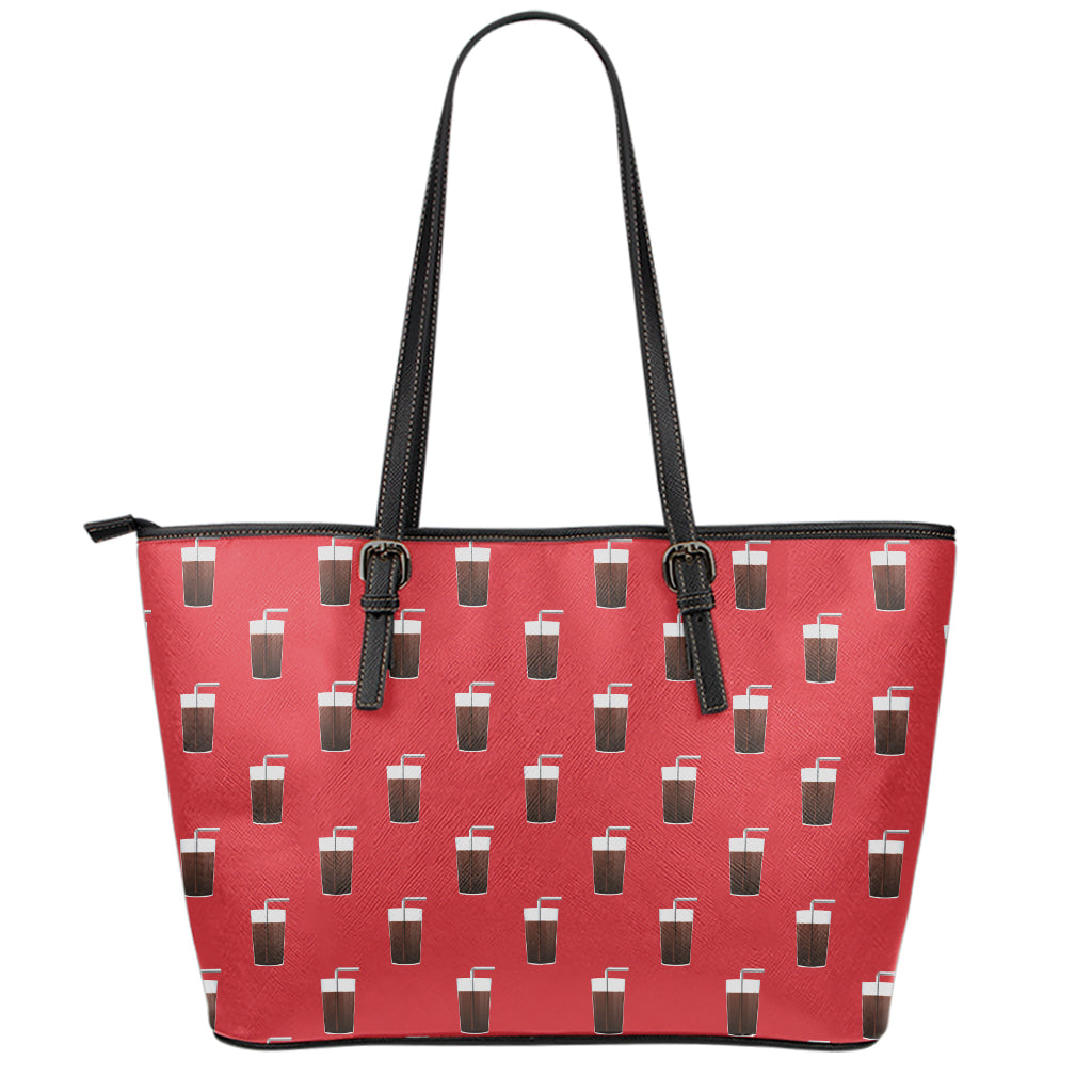 Glass Of Cola Pattern Print Leather Tote Bag