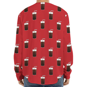 Glass Of Cola Pattern Print Long Sleeve Baseball Jersey