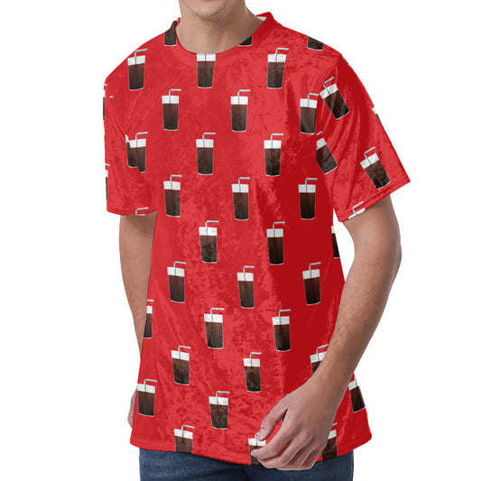 Glass Of Cola Pattern Print Men's Velvet T-Shirt