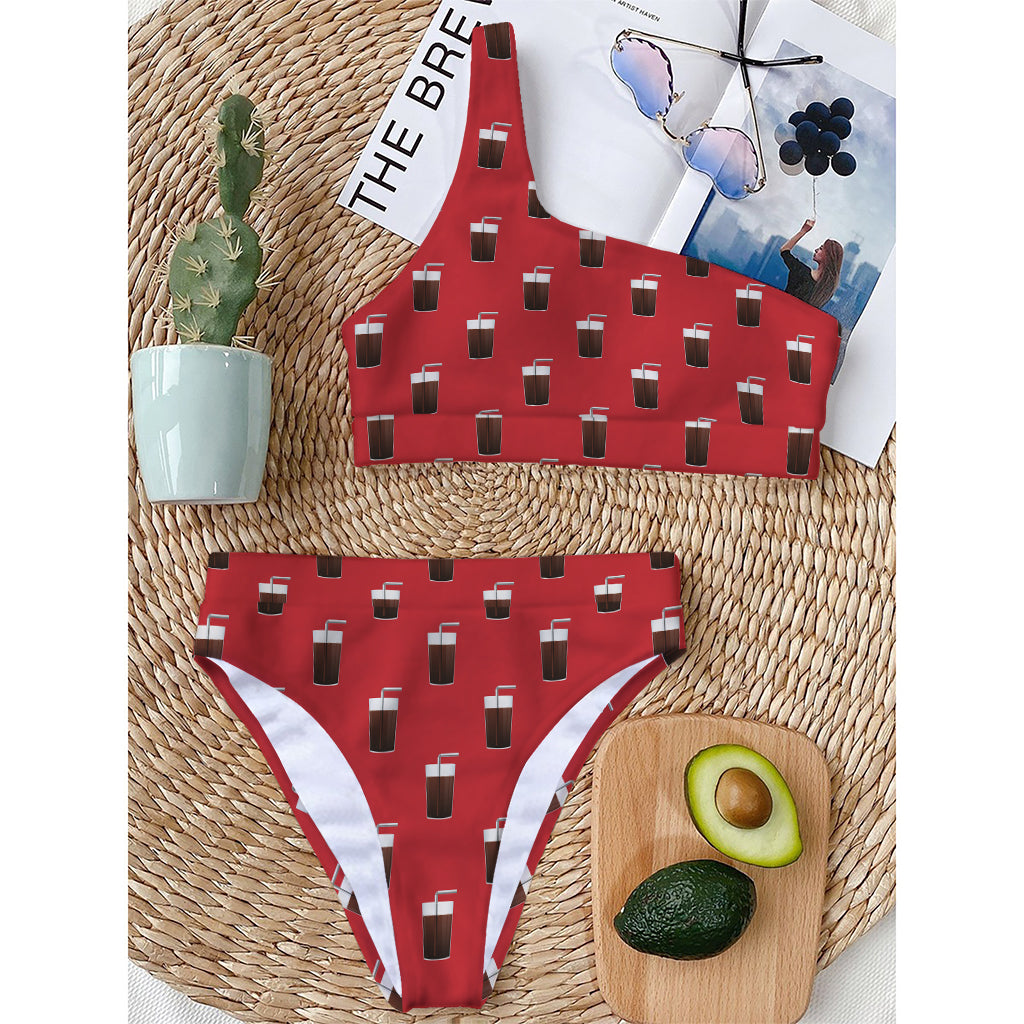 Glass Of Cola Pattern Print One Shoulder Bikini Top