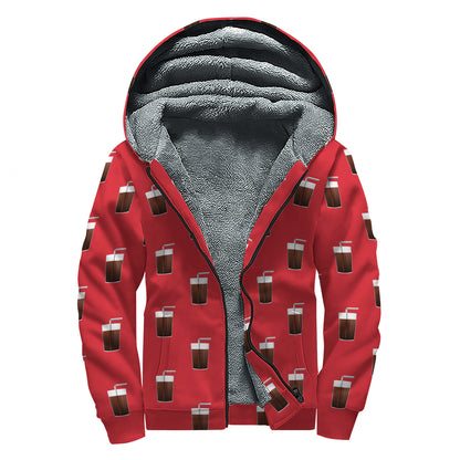 Glass Of Cola Pattern Print Sherpa Lined Zip Up Hoodie