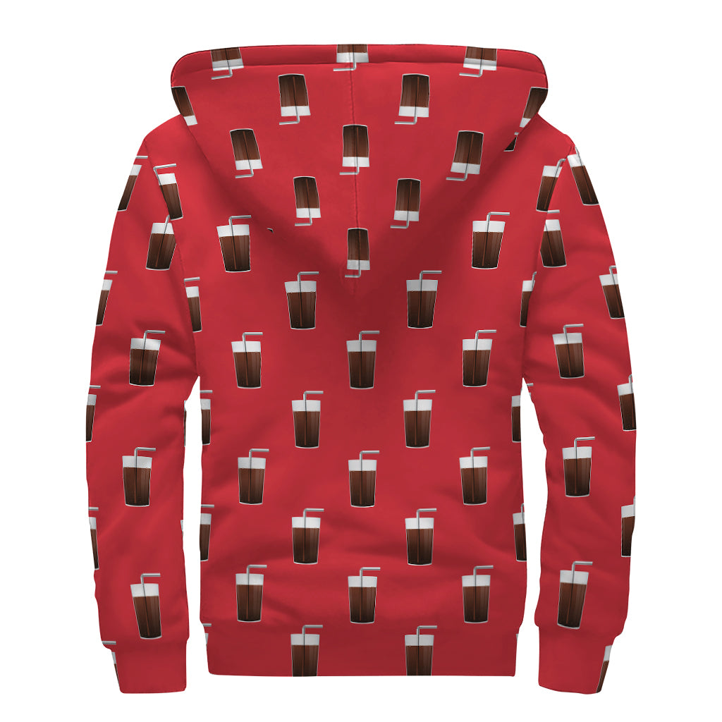 Glass Of Cola Pattern Print Sherpa Lined Zip Up Hoodie