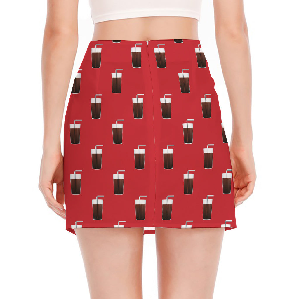 Glass Of Cola Pattern Print Side Slit Mini Skirt