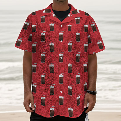 Glass Of Cola Pattern Print Textured Short Sleeve Shirt