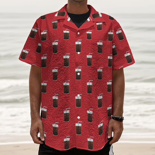 Glass Of Cola Pattern Print Textured Short Sleeve Shirt