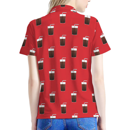 Glass Of Cola Pattern Print Women's Polo Shirt