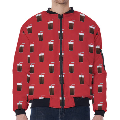 Glass Of Cola Pattern Print Zip Sleeve Bomber Jacket