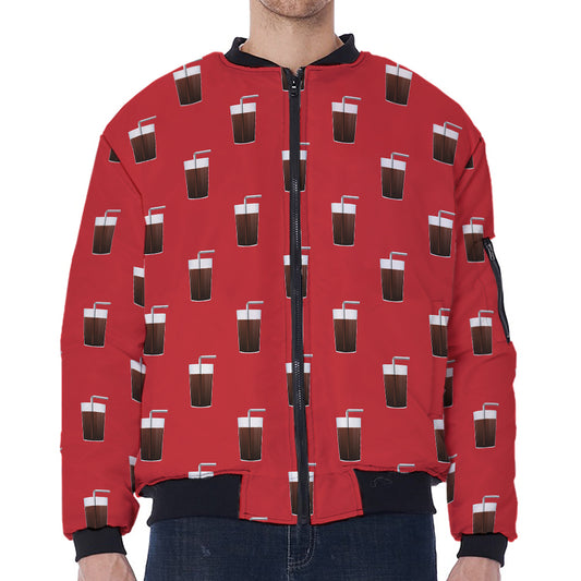 Glass Of Cola Pattern Print Zip Sleeve Bomber Jacket