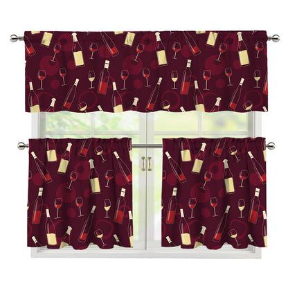Glasses And Bottles Of Wine Print 3 Piece Kitchen Curtains