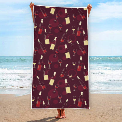 Glasses And Bottles Of Wine Print Beach Towel