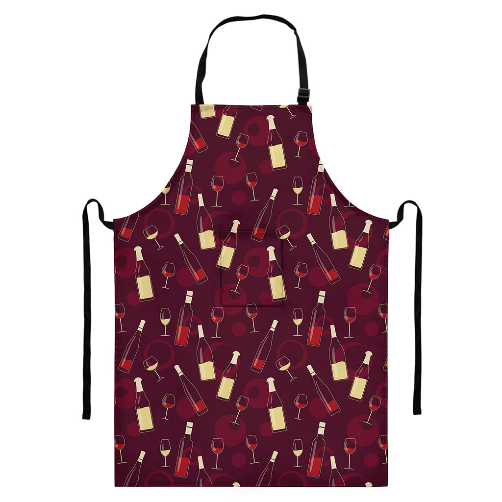 Glasses And Bottles Of Wine Print Bib Apron With Pocket