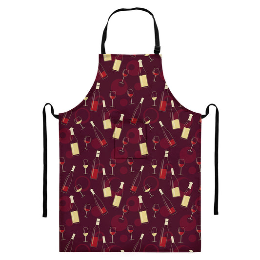 Glasses And Bottles Of Wine Print Bib Apron With Pocket