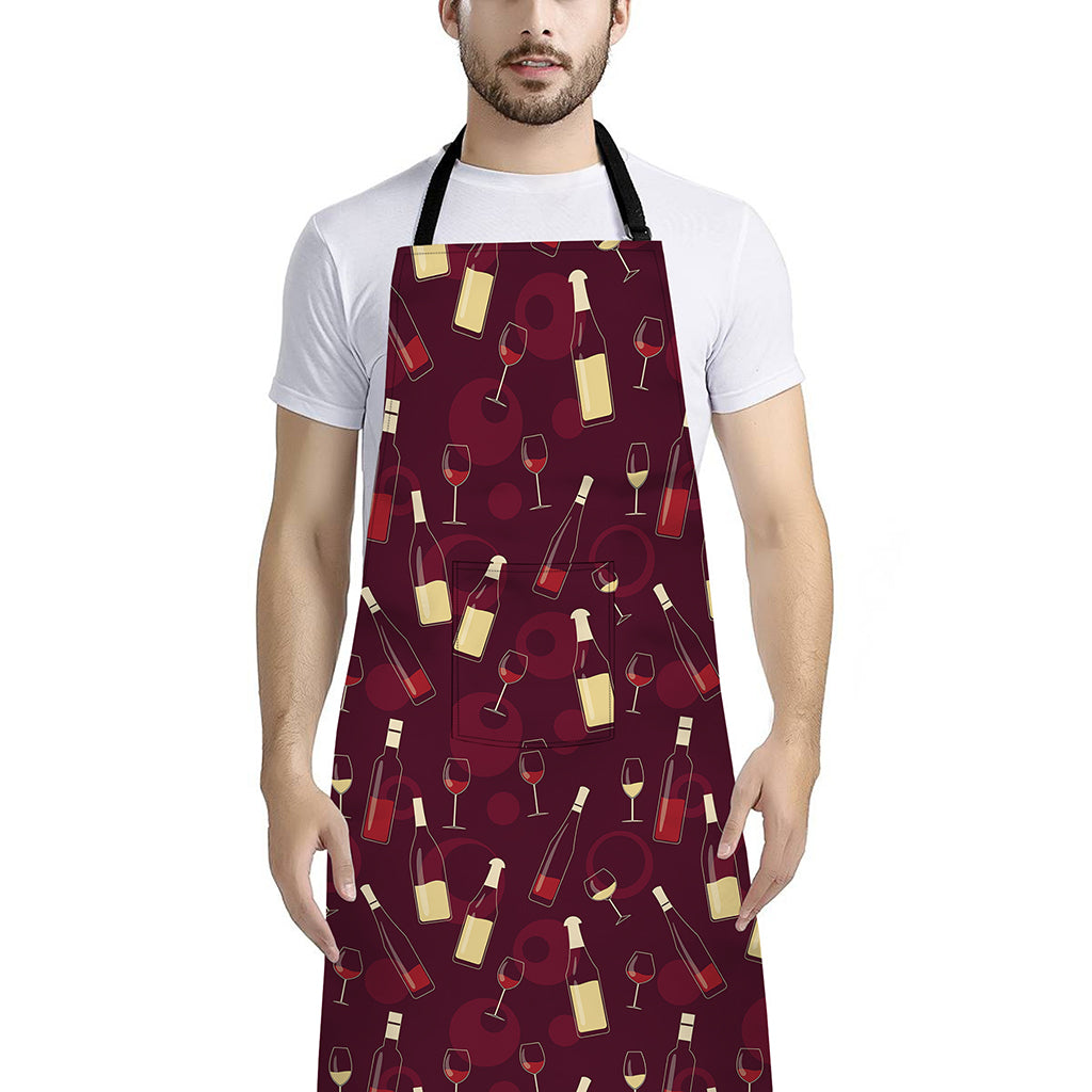 Glasses And Bottles Of Wine Print Bib Apron With Pocket