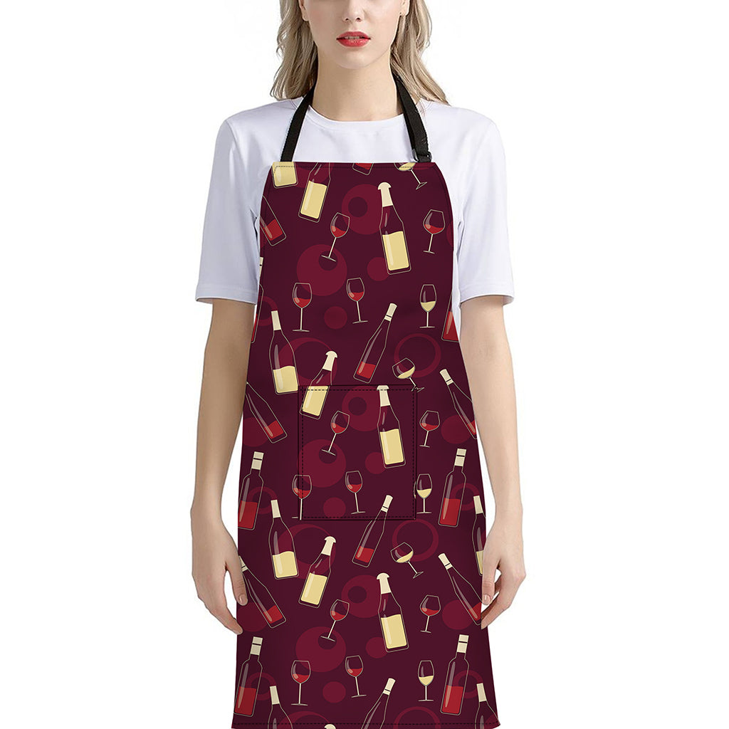 Glasses And Bottles Of Wine Print Bib Apron With Pocket