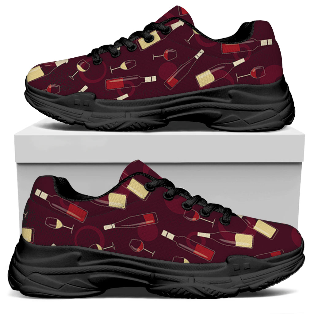 Glasses And Bottles Of Wine Print Black Chunky Shoes