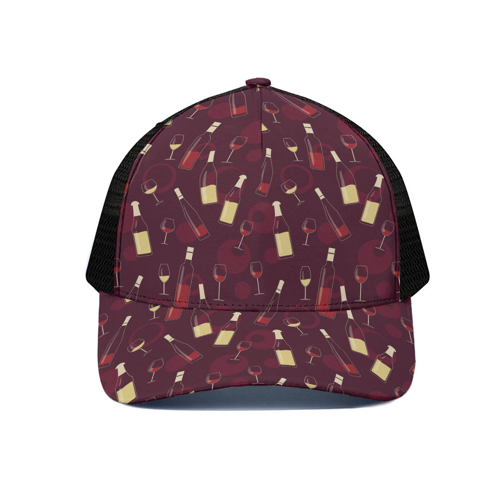 Glasses And Bottles Of Wine Print Black Mesh Trucker Cap