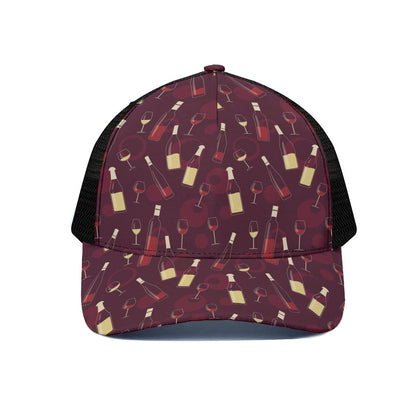 Glasses And Bottles Of Wine Print Black Mesh Trucker Cap