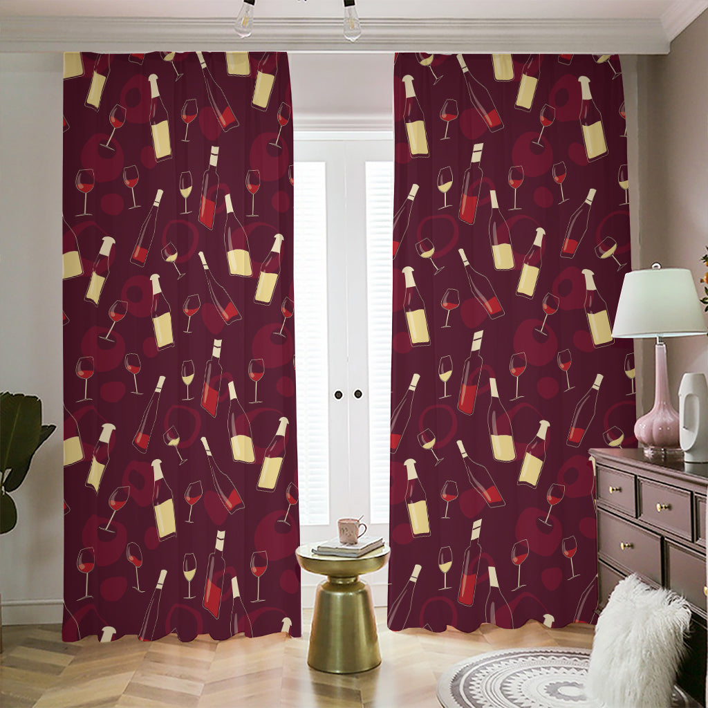 Glasses And Bottles Of Wine Print Blackout Pencil Pleat Curtains