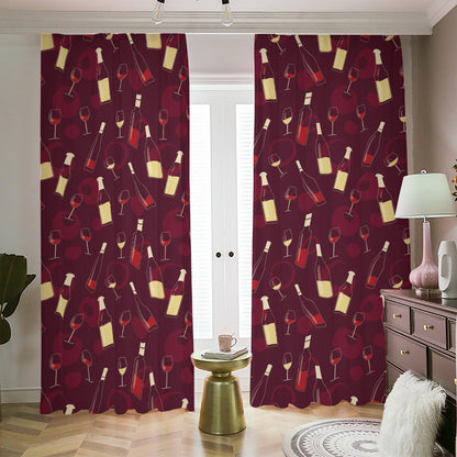 Glasses And Bottles Of Wine Print Blackout Pencil Pleat Curtains
