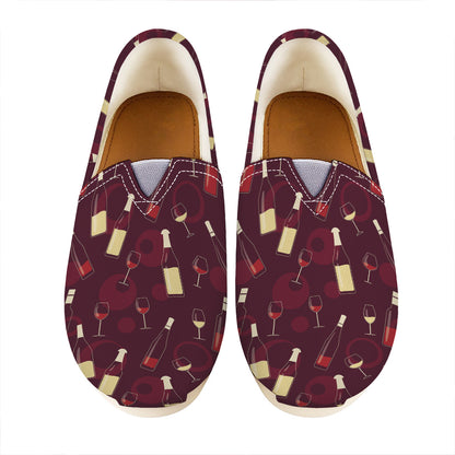 Glasses And Bottles Of Wine Print Casual Shoes