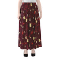 Glasses And Bottles Of Wine Print Chiffon Maxi Skirt