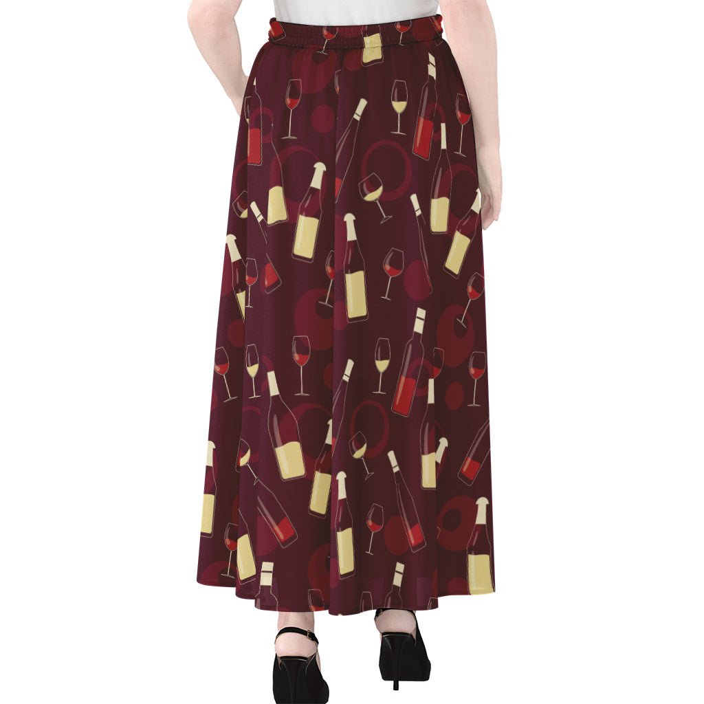 Glasses And Bottles Of Wine Print Chiffon Maxi Skirt