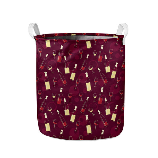 Glasses And Bottles Of Wine Print Collapsible Laundry Basket