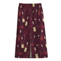 Glasses And Bottles Of Wine Print Cotton Front Slit Maxi Skirt