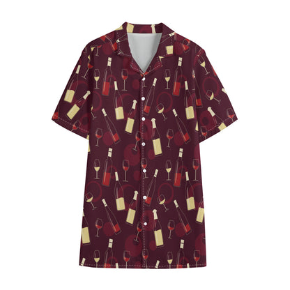 Glasses And Bottles Of Wine Print Cotton Hawaiian Shirt