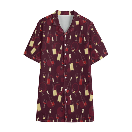 Glasses And Bottles Of Wine Print Cotton Hawaiian Shirt