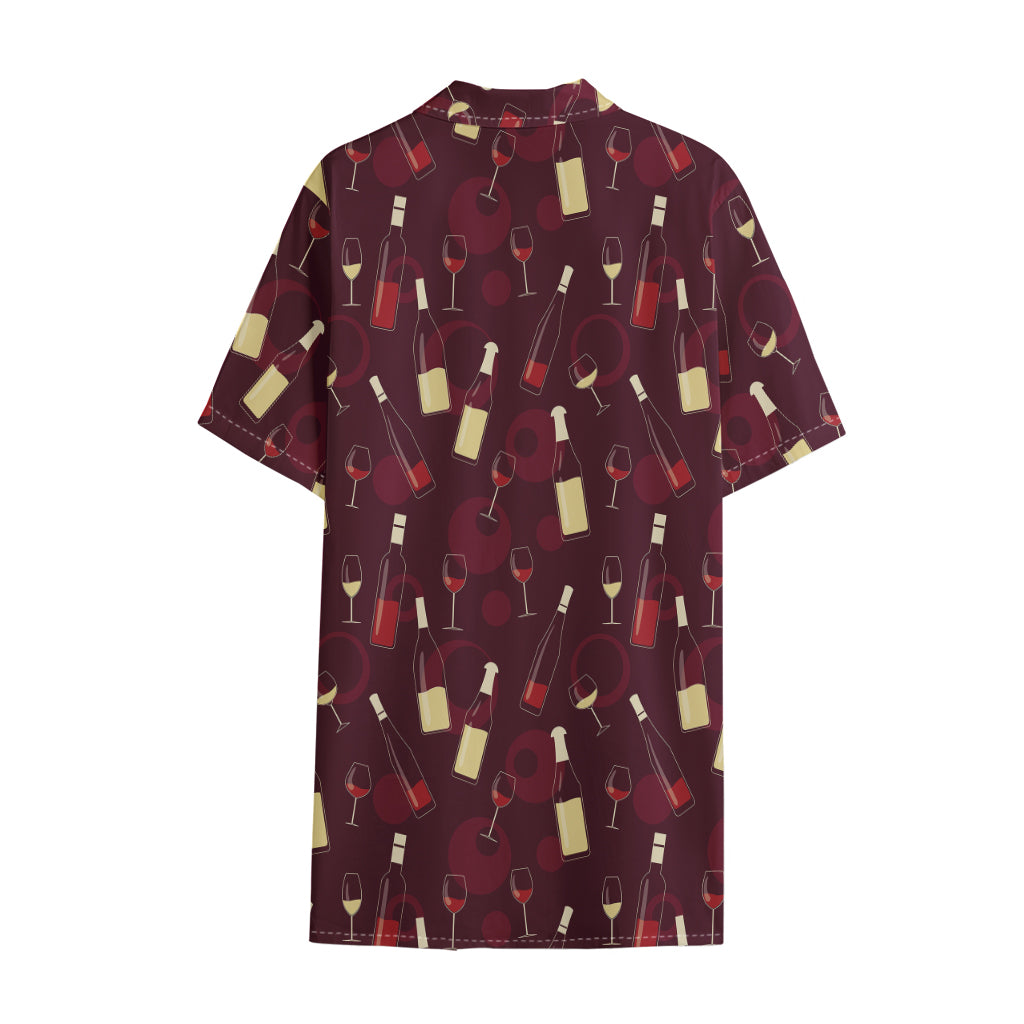 Glasses And Bottles Of Wine Print Cotton Hawaiian Shirt