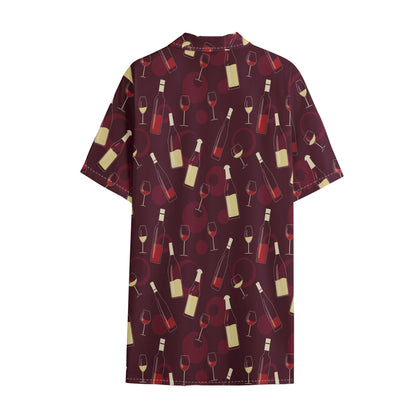 Glasses And Bottles Of Wine Print Cotton Hawaiian Shirt