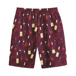 Glasses And Bottles Of Wine Print Cotton Shorts