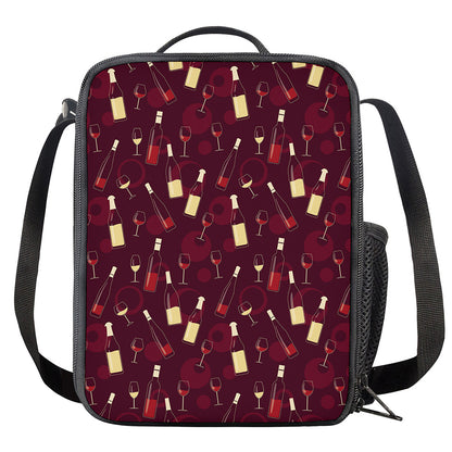 Glasses And Bottles Of Wine Print Crossbody Lunch Bag