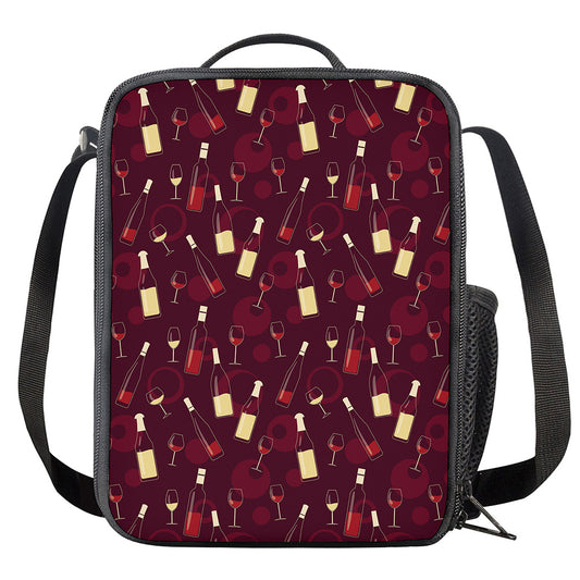 Glasses And Bottles Of Wine Print Crossbody Lunch Bag