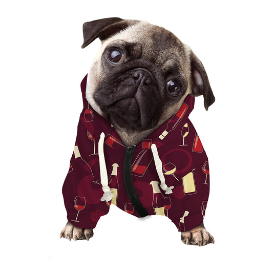 Glasses And Bottles Of Wine Print Dog Zip Up Hoodie