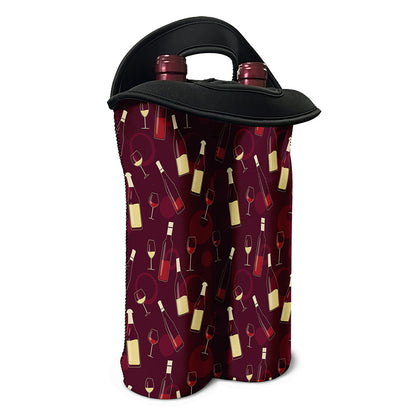 Glasses And Bottles Of Wine Print Double Neoprene Wine Tote