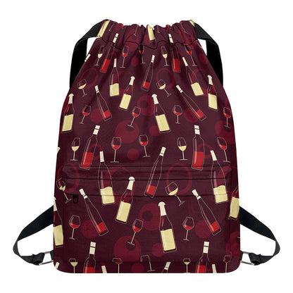 Glasses And Bottles Of Wine Print Drawstring Backpack