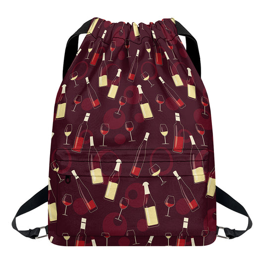 Glasses And Bottles Of Wine Print Drawstring Backpack