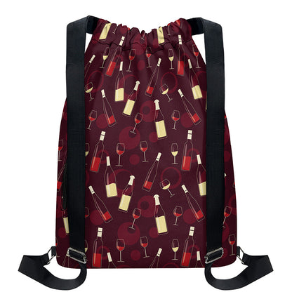 Glasses And Bottles Of Wine Print Drawstring Backpack
