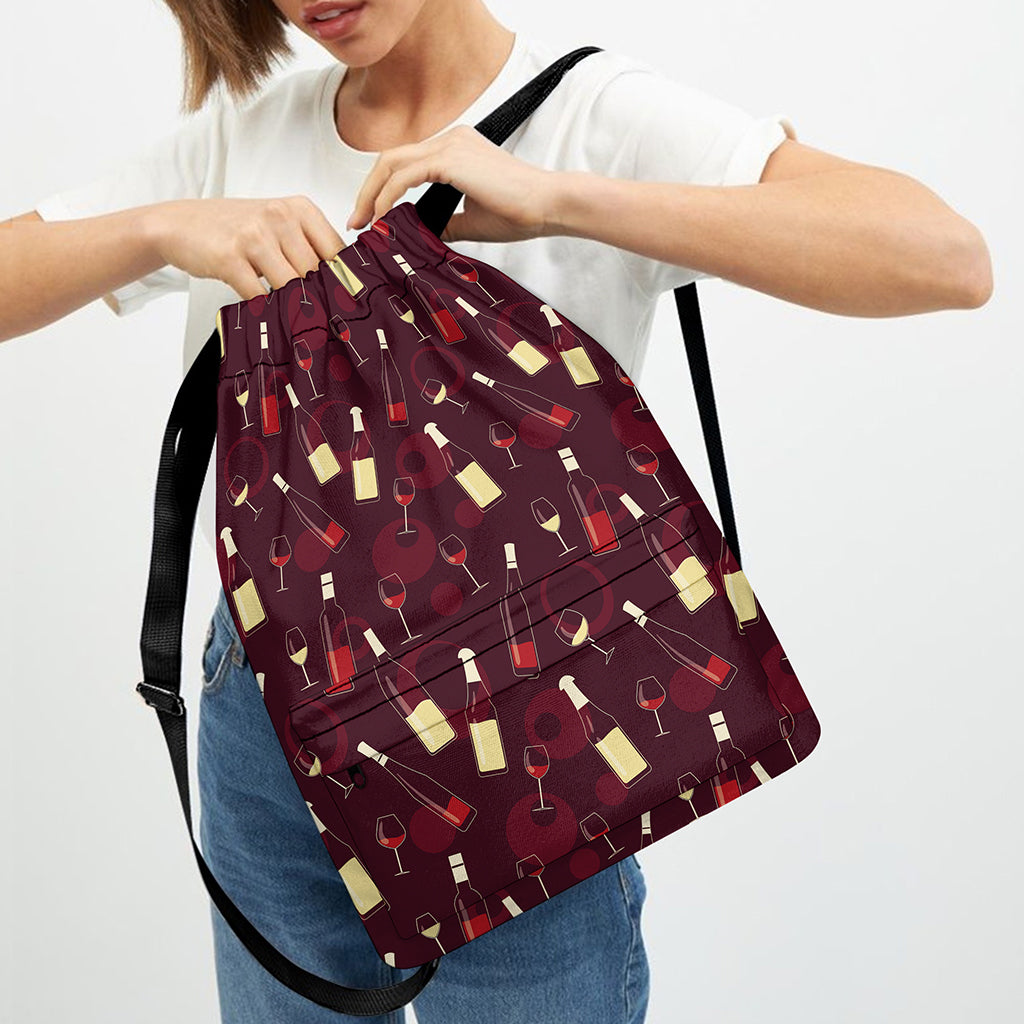 Glasses And Bottles Of Wine Print Drawstring Backpack