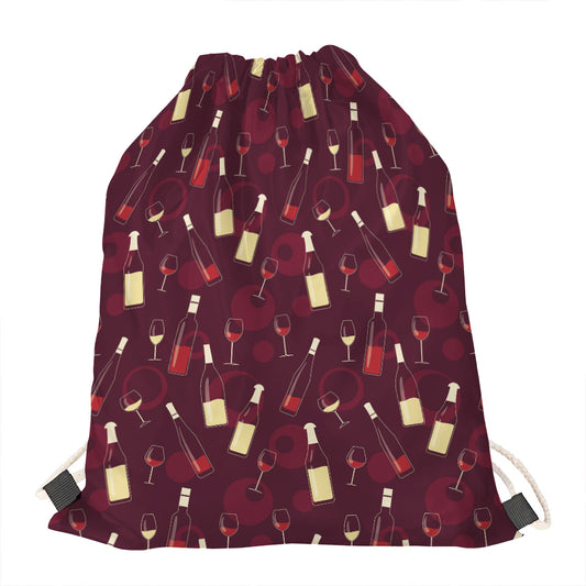 Glasses And Bottles Of Wine Print Drawstring Bag