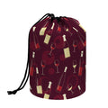 Glasses And Bottles Of Wine Print Drawstring Makeup Bag