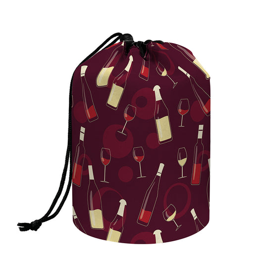 Glasses And Bottles Of Wine Print Drawstring Makeup Bag
