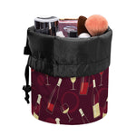 Glasses And Bottles Of Wine Print Drawstring Makeup Bag