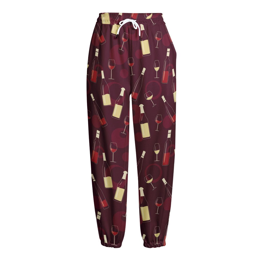 Glasses And Bottles Of Wine Print Fleece Lined Knit Pants