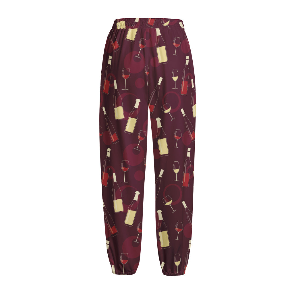Glasses And Bottles Of Wine Print Fleece Lined Knit Pants